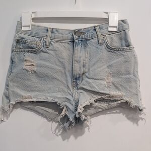 BDG Girlfriend High-Rise Light Wash Distressed Jean Shorts Cut-offs Size 26